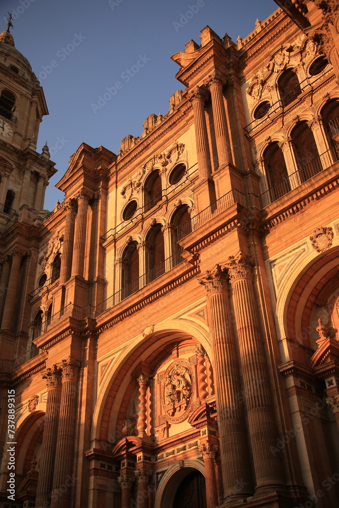 church of Malaga, Spain with sunset light