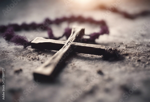 Iconografia Spirituale- Croce Cristiana e Cenere a Simboleggiare il Sacrificio e la Redenzione di Gesù Cristo. photo