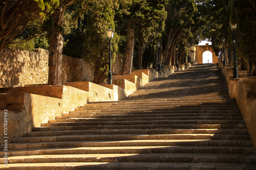 endless stairway to a church in Majorca Island