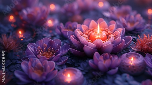 Glowing Lotus Blossoms A Purple and Orange Celebration of the Full Moon Generative AI © Riya