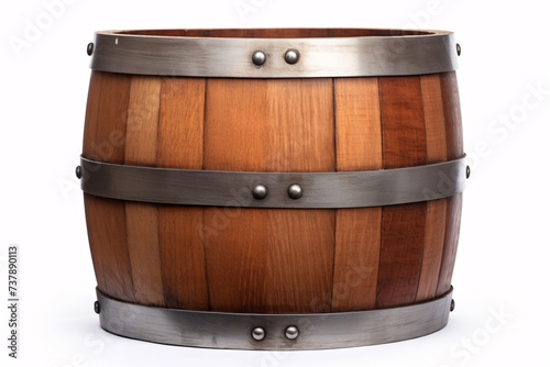 a wooden barrel with metal bands