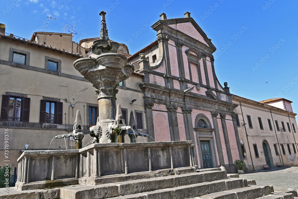 Fototapeta premium Viterbo, Piazza Fontana Grande, Chiesa dei Santi Giuseppe e Teresa - Tuscia, Lazio