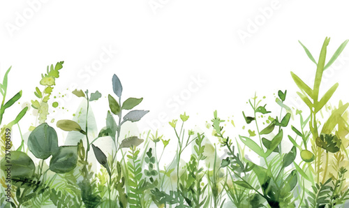 watercolor frame background green grass on white 
