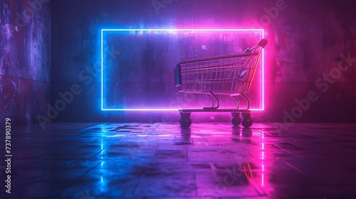 Neon Grocery Cart A Pink and Purple Shopping Experience Generative AI