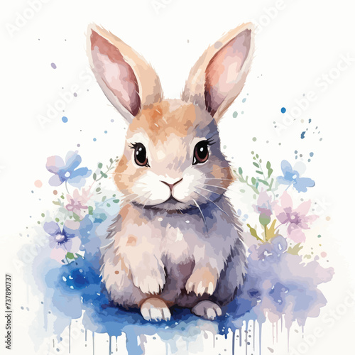 Watercolor bunny on white background.