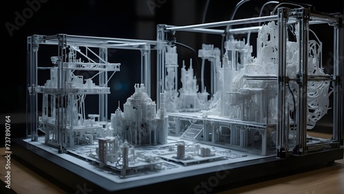 Innovative 3D Printing: Crafting Intricate Designs Amidst Industrial Ambiance, generative AI