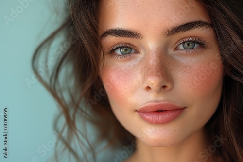 A close up photo featuring the intense blue eyes of a woman.