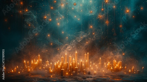 Glowing Stars and Candles A Magical Nighttime Scene Generative AI