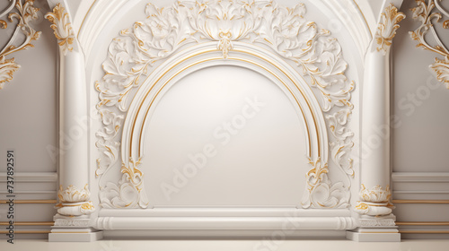 3D renaissance white rococo Royal symmetrical bright product display background © GoonDuLagoon