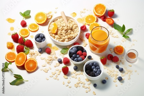 Healthy oatmeal with summer berries, blueberries, raspberries, strawberries in a bowl