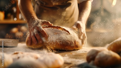 Baker prepares fresh bread in the bakery © Wolfilser