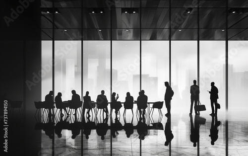 Silhouettes of business people in a conference room