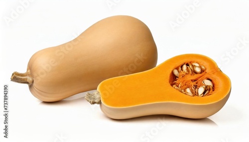 Fresh ripe butternut squash pumpkin isolated on white background. Healthy food photography concept. photo