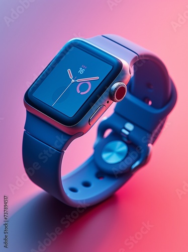 Fashionable Timepiece A Blue Apple Watch with a Pink Face Generative AI photo