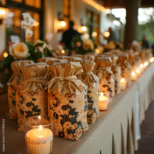 Elegant Floral Gift Bags at a Sophisticated Evening Event photo