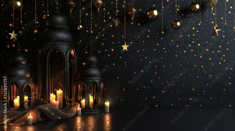 islamic celebration background. for eid fitr, eid adha, ramadan mubarak poster. with black decoration