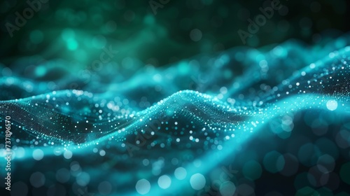 Technology speed connect blue green background, cyber nano information, abstract communication, innovation future tech data, internet network connection, Ai big data, line dot illustration 3D