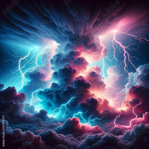 energy of fractal realms,thunderstorm, lightning, energy, electricity, current, conductivity, fear, power, mighty, clouds, sky,neon