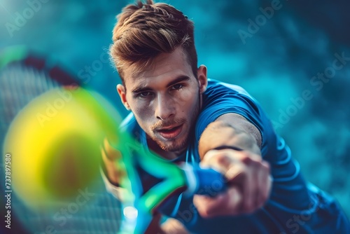 man playing tennis close up shot tennis ball tennis racket active sport athlete  