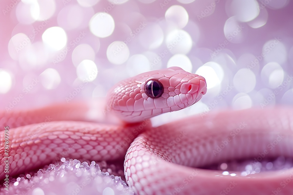 Fototapeta premium close up of a snake cute bright pink adorable pet