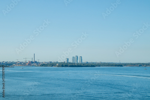 Panoramic view of Helsinki from the sea and Suomenlinna Fortress. photo