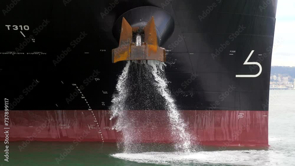 Container ship ballast discharging ballast water out from the Anchor's ...