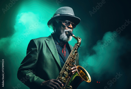 old man playing saxophone