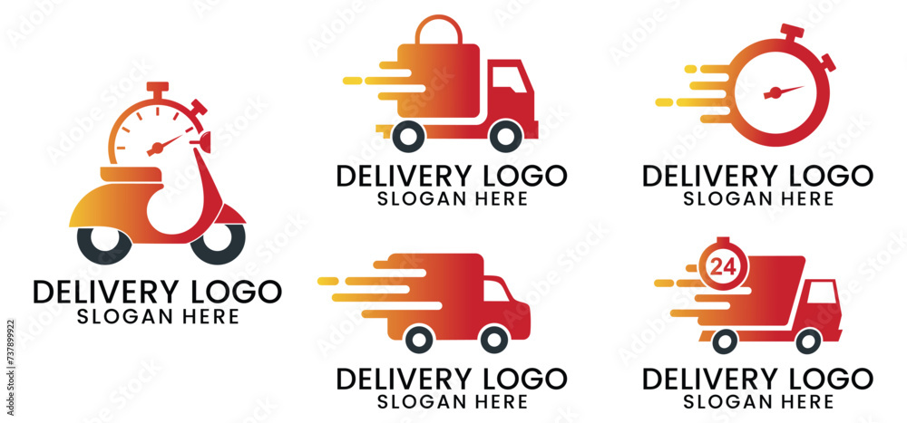 set of delivery service logos, icons and vector illustrations