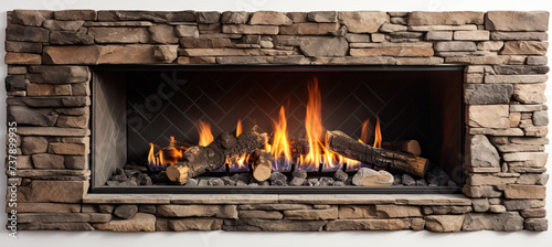 Modern warm fireplace isolated on white background