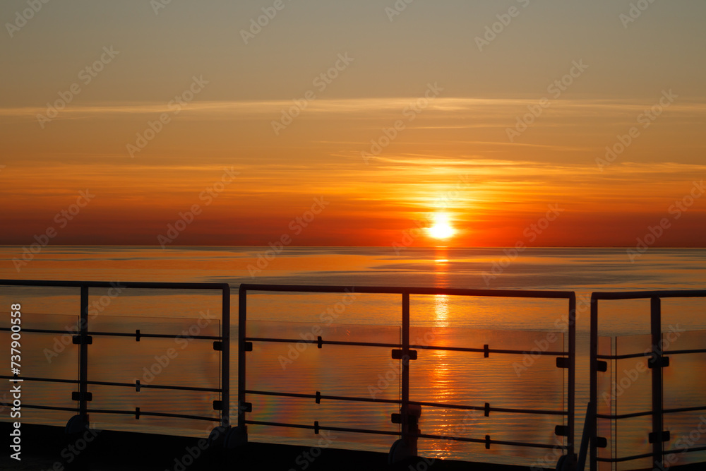 Magical sunset over the Gulf of Finland, Baltic sea. View from the ship