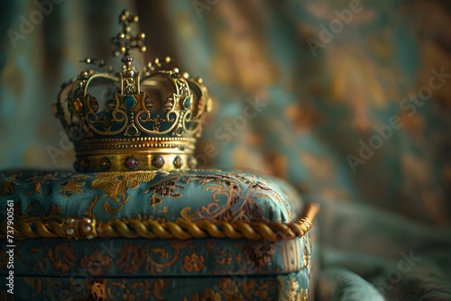 A Regal Queen's Crown Adorns a Gilded Treasure Box, Exuding Medieval Opulence. Concept Medieval Opulence, Regal Queen, Gilded Treasure Box, Majestic Crown