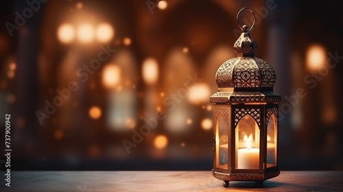 A traditional lantern casting a warm, inviting glow symbolizes the spiritual radiance and reflective serenity of Ramadan Eid celebrations