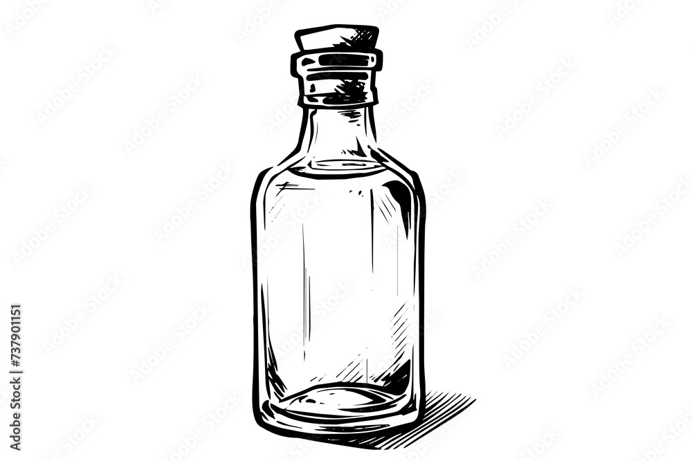 Vintage glass milk bottle woodcut engraved vector sketch. - obrazy, fototapety, plakaty 