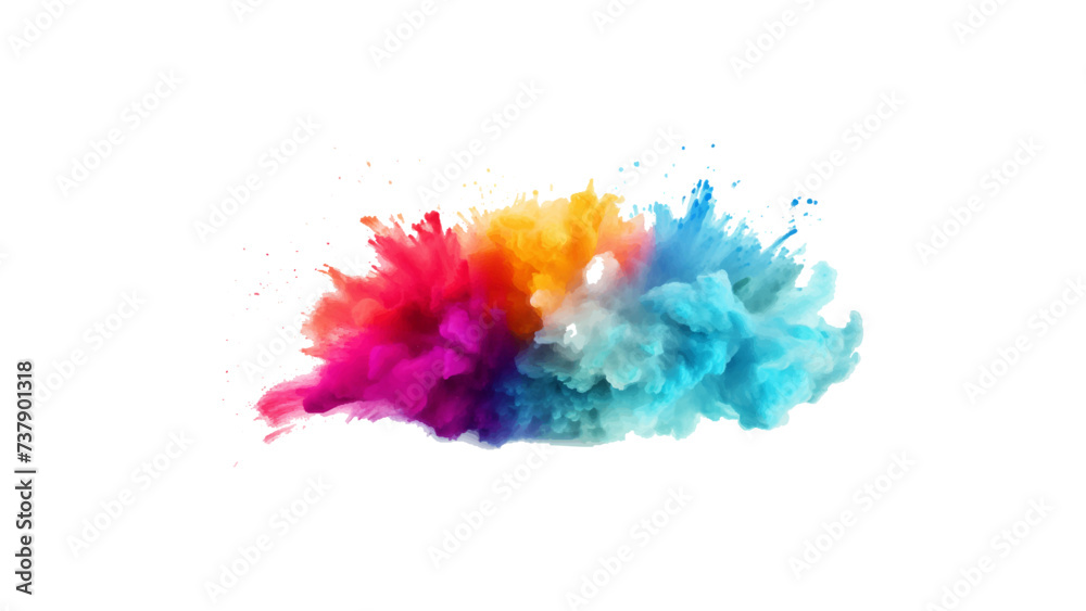 colorful rainbow holi paint color powder explosion isolated white wide panorama background. Explosion of colored powder isolated on white background. colorful vibrant rainbow Holi paint color.