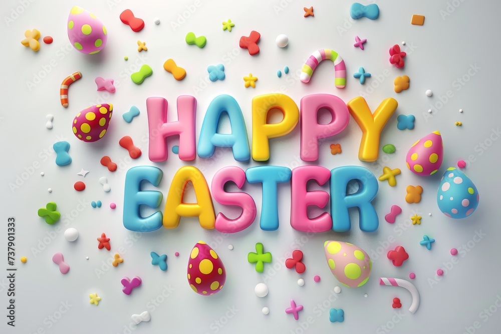 Happy Easter Eggs Basket rose feather. Bunny in room for text flower Garden. Cute 3d font easter rabbit illustration. Easter Text region card wallpaper crafted greeting Happy Easter Eggs Basket rose feather. Bunny in room for text flower Garden. Cute 3d font easter rabbit illustration. Easter Text region card wallpaper crafted greeting