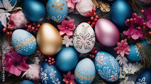 Tło na życzenia Wielkanocne. Alleluja - Wesołych świąt Wielkiej Nocy. Jaja wielkanocne - kolorowe pisanki