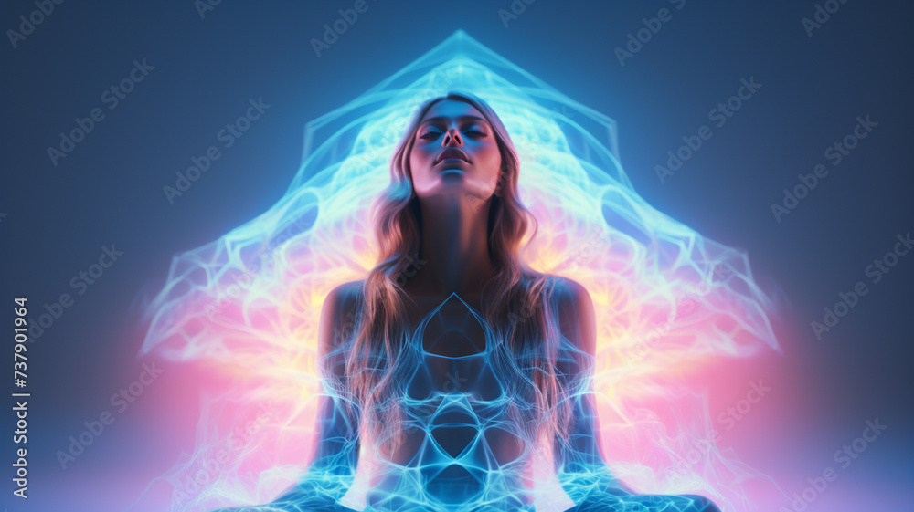 Fractal 3D Illustration of a woman with glowing energy
generativa IA