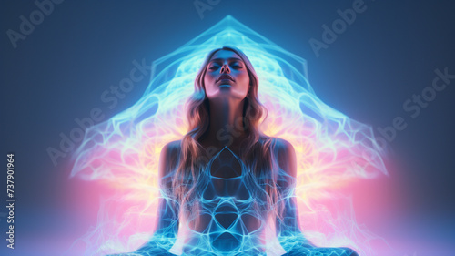 Fractal 3D Illustration of a woman with glowing energy generativa IA