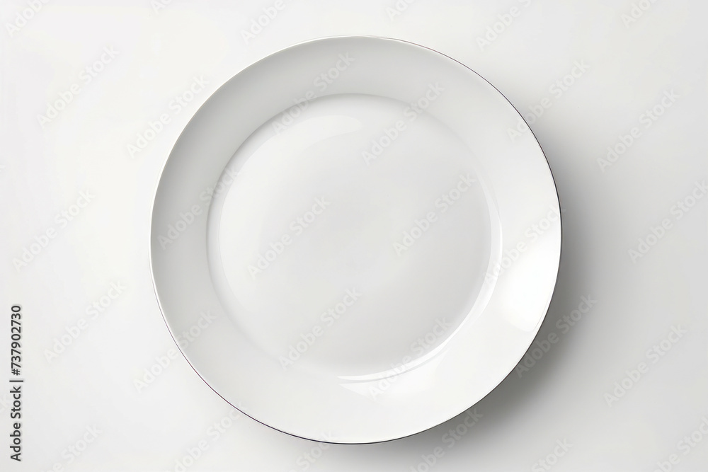 White plate with white rim on white surface. White plate with white rim on white surface.