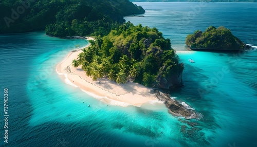 tropical island aerial view clear blue water coastal seascape 