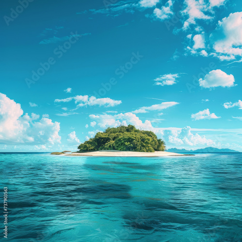 lonely tropical island in the ocean, beautiful sky, sunny day