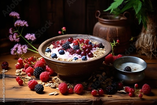 a bowl of yogurt topped with fresh fruit