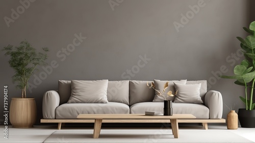 modern living room with grey sofa and plants © Revane