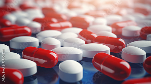 Red-white antibiotic capsule pills