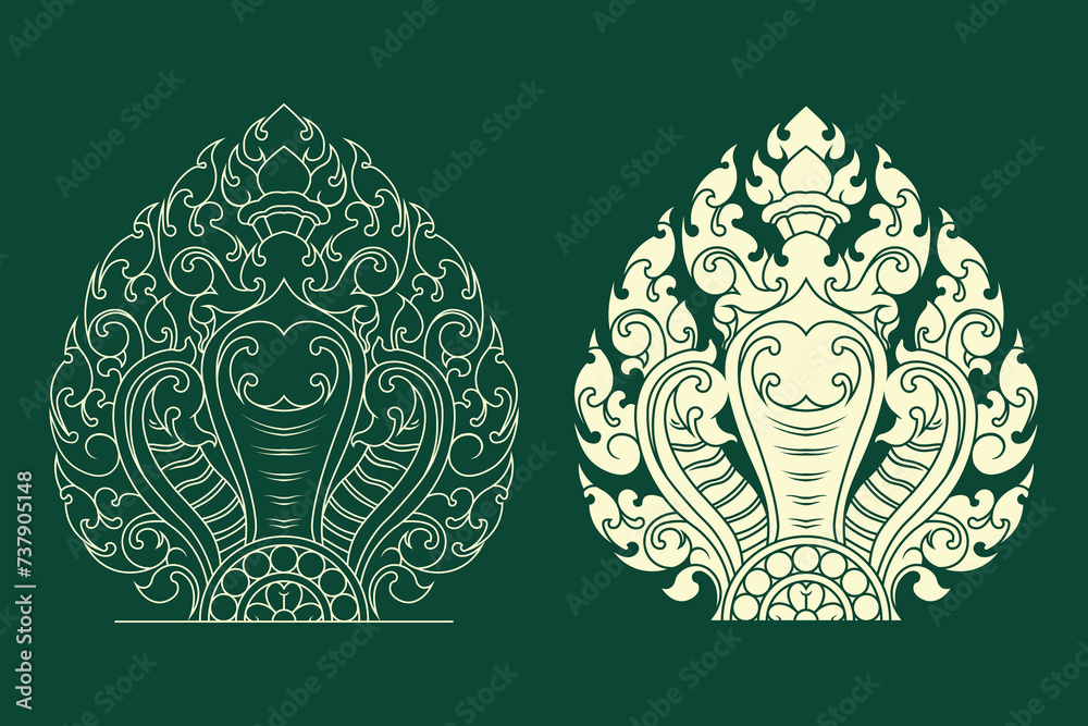 Fototapeta premium This figure transforms the center of the ornament into the head of a neak, or mythical serpent
