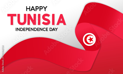 Happy Tunisia independence day celebration every year in 20th March. National holiday day of Tunisia's waving flags. Vector illustration for banner, greeting card, poster with background.