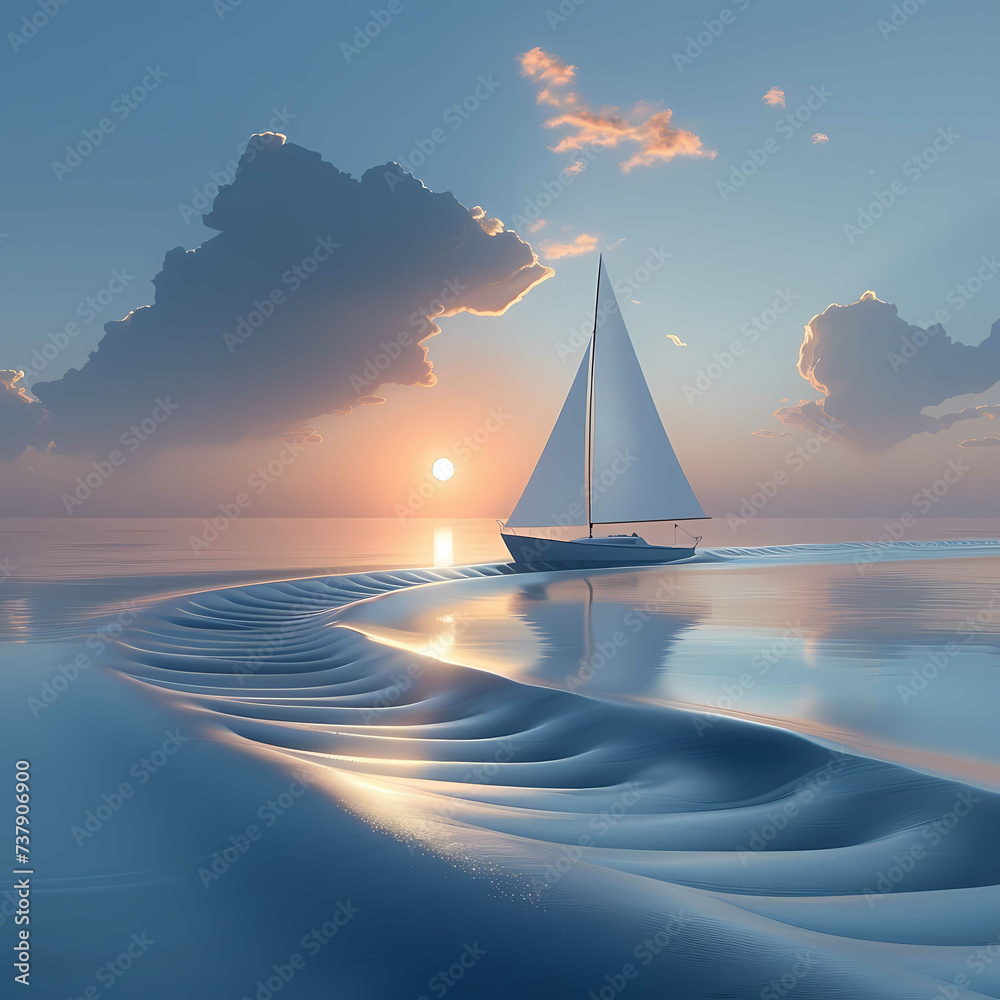 Serene Sailboat Journey on a Tranquil Ocean at Sunset