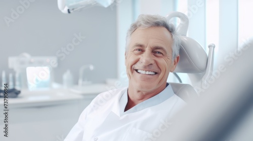 mature man during teeth checking at a dental clinic, dentistry concept