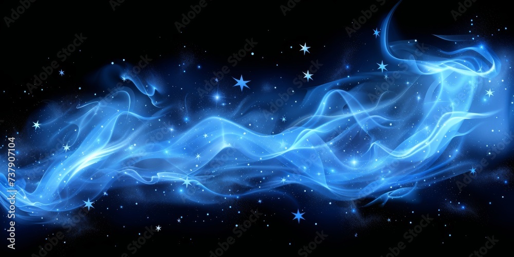 Fototapeta premium A Delicate Swirl of Blue Smoke Dances Across a Dark Background, Evoking a Sense of Calm Fluidity and Serene Movement, Generative AI