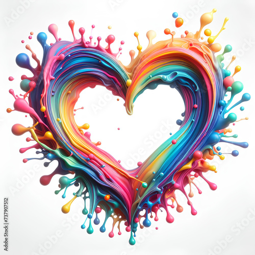 liquid colorful paint splash heart shape with empty center isolated on white background